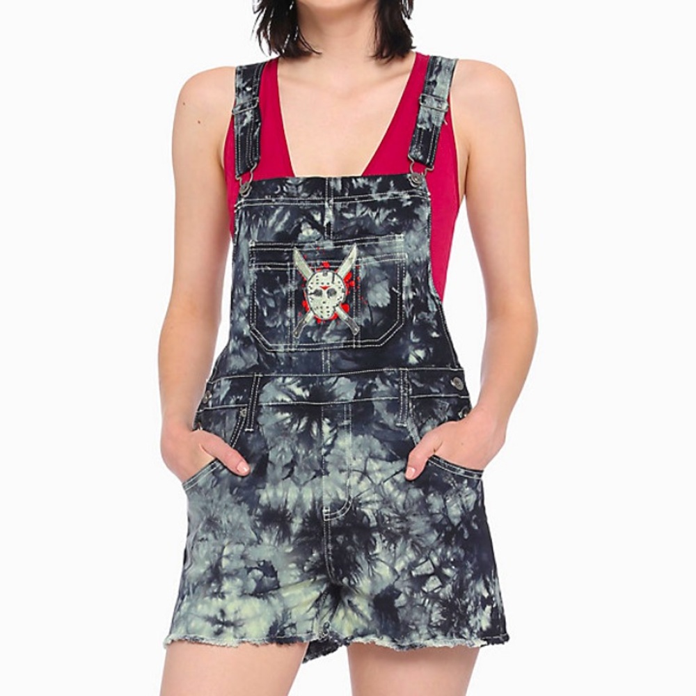 Friday The 13th Tie Dyed “Freddie” Acid Wash Denim Shortall Overalls Size L